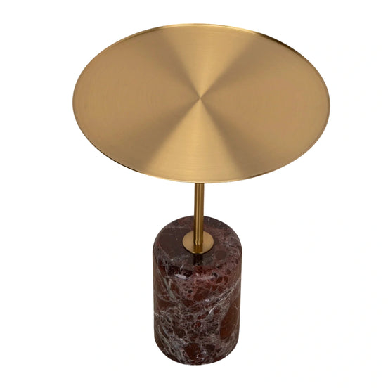 Sue Brushed Gold Side Table - Rosso Levanto Marble