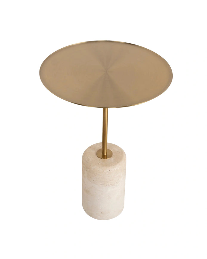 Sue Brushed Gold Side Table - Travertine