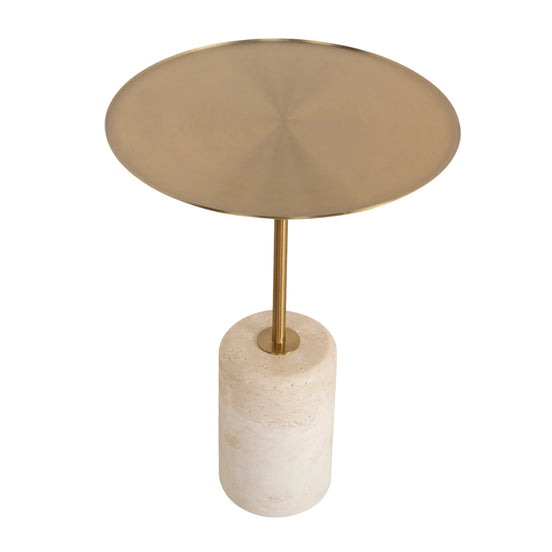 Sue Brushed Gold Side Table - Travertine