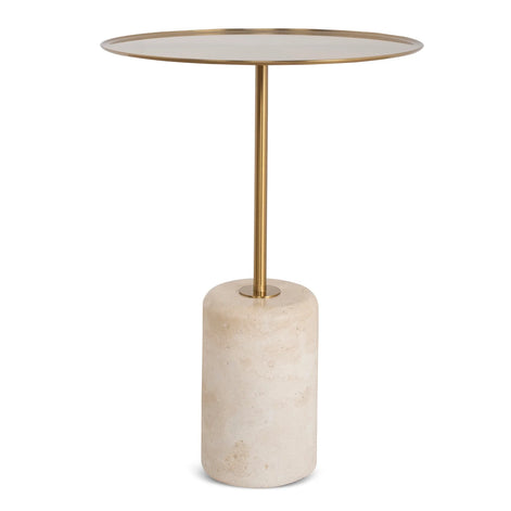 Sue Brushed Gold Side Table - Travertine