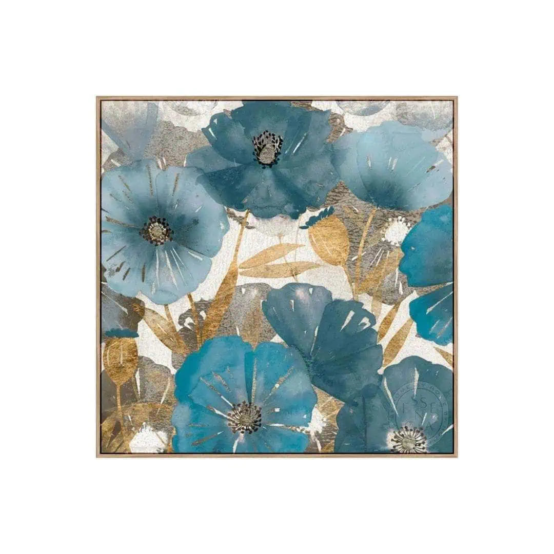 Blue and Gold Poppies I – Natural Canvas