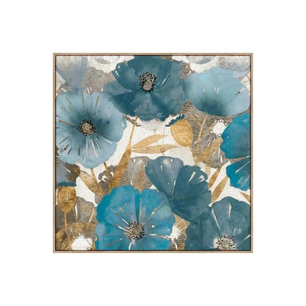 Blue and Gold Poppies I – Natural Canvas