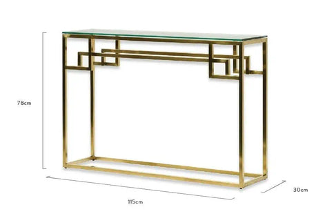 Ambrose Glass Top Console Table with Gold Base