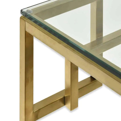 Ambrose Glass Top Console Table with Gold Base