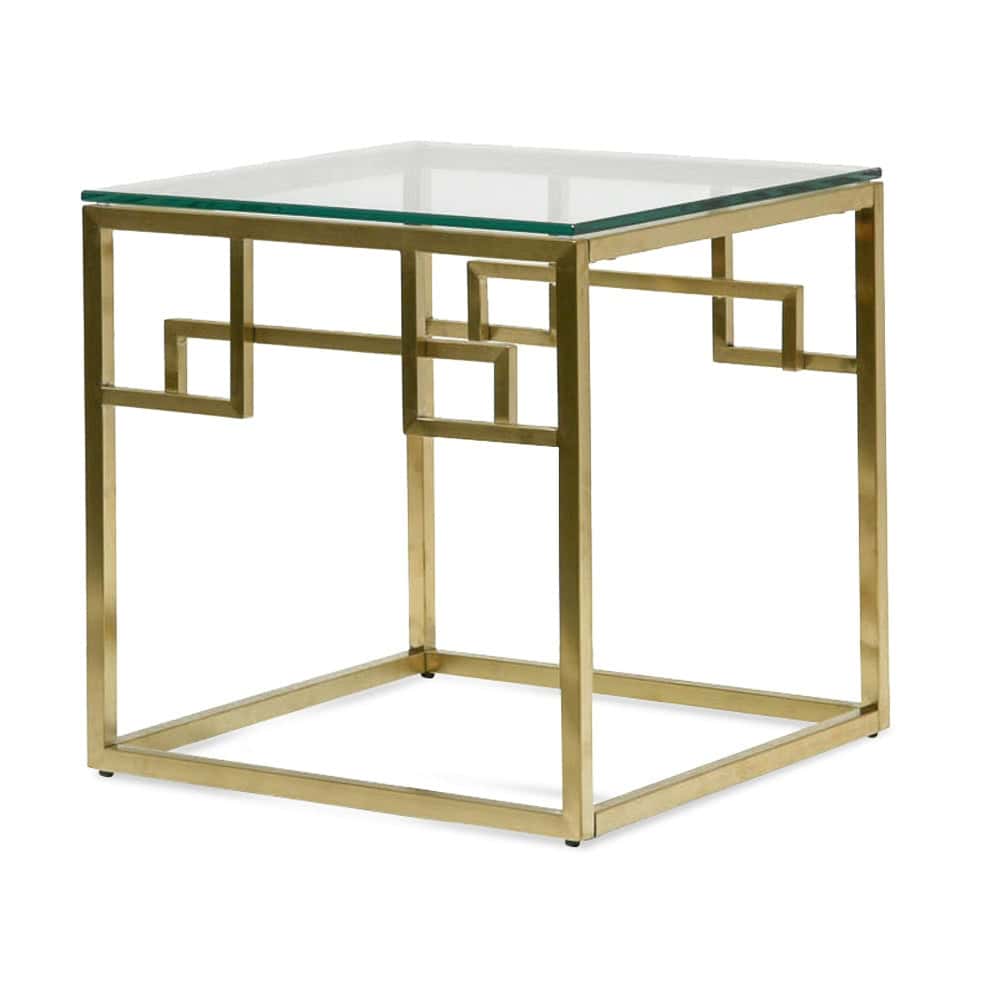 AMBROSE Glass Top Side Table with Gold Base