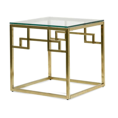 AMBROSE Glass Top Side Table with Gold Base